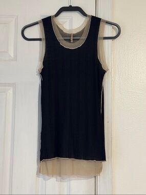 Pete Layered Mesh Tank Black Nude Sheer Overlay Minimalist Anthro Style